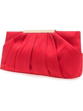 〽️ Women's Red Pleated Satin Clutch Purse Elegant Evening Formal Handbag